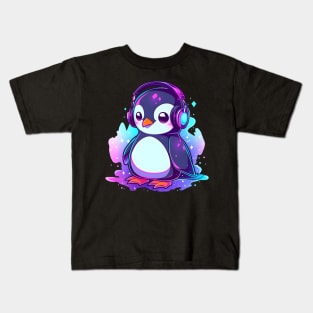 Cool Penguin With Headphones Kids T-Shirt